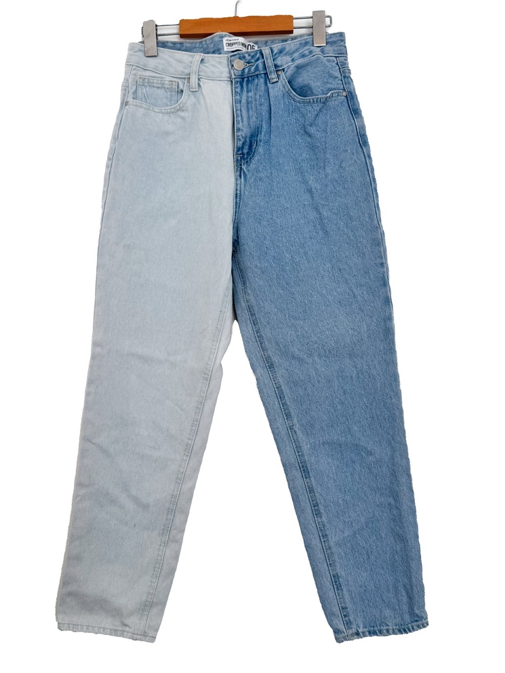 Refuge Denim Cropped Mom Two-Tone Light & Medium Blue Jeans